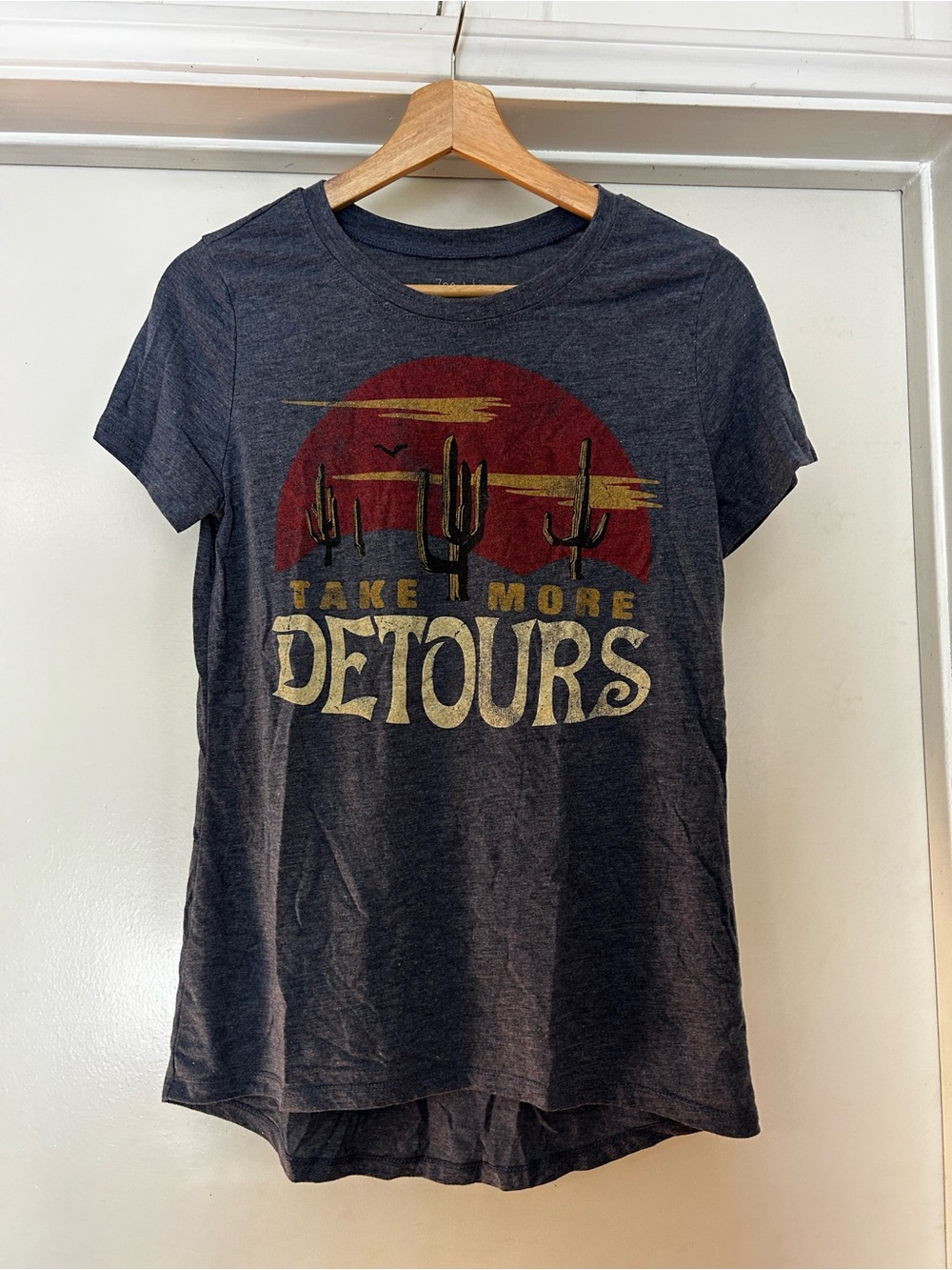 Zoe + Liv Heathered Blue Tee with Red and Yellow Graphic